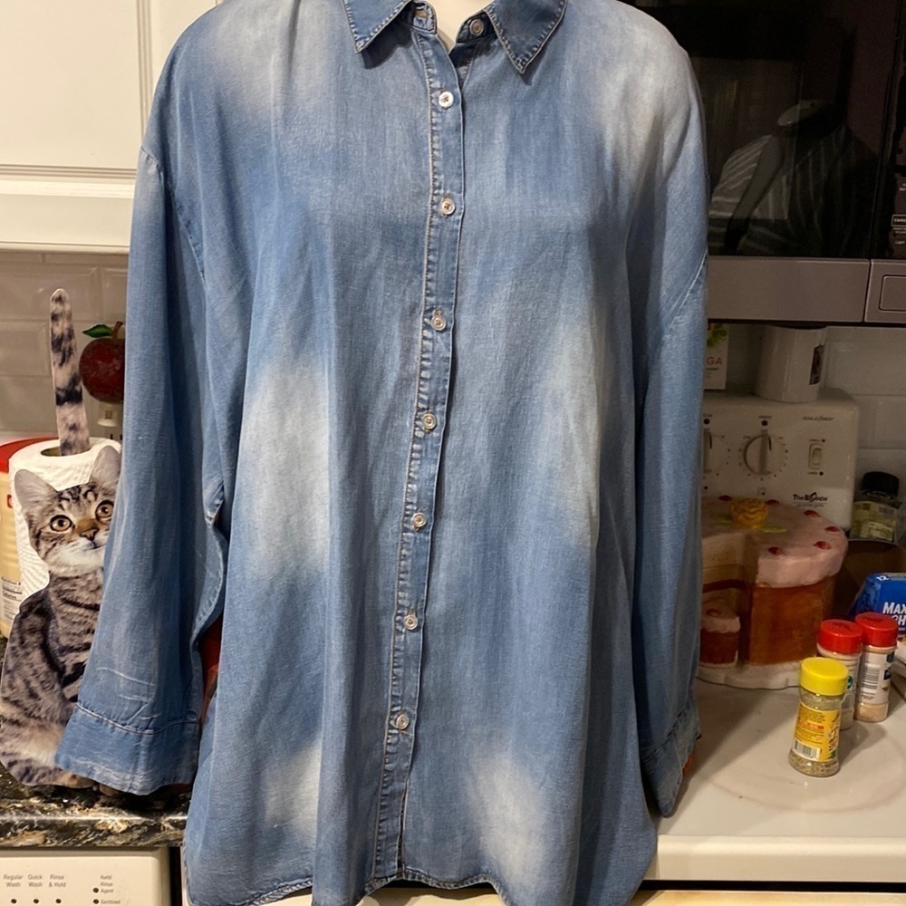 L GeeGee casual long sleeve button front plus size denim/plaid shirt 3X
